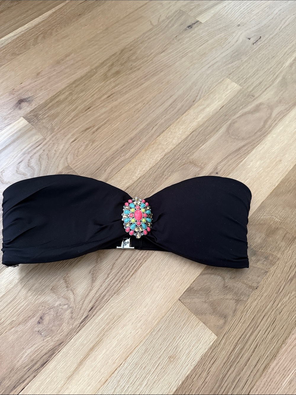 Victoria’s Secret Black Bandeau Bikini Top with Multicolor Gem Accent
